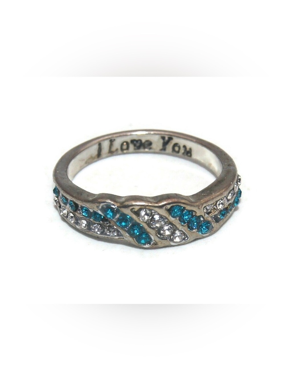 I Love You Blue Crystal Wave Ring Size 11 New